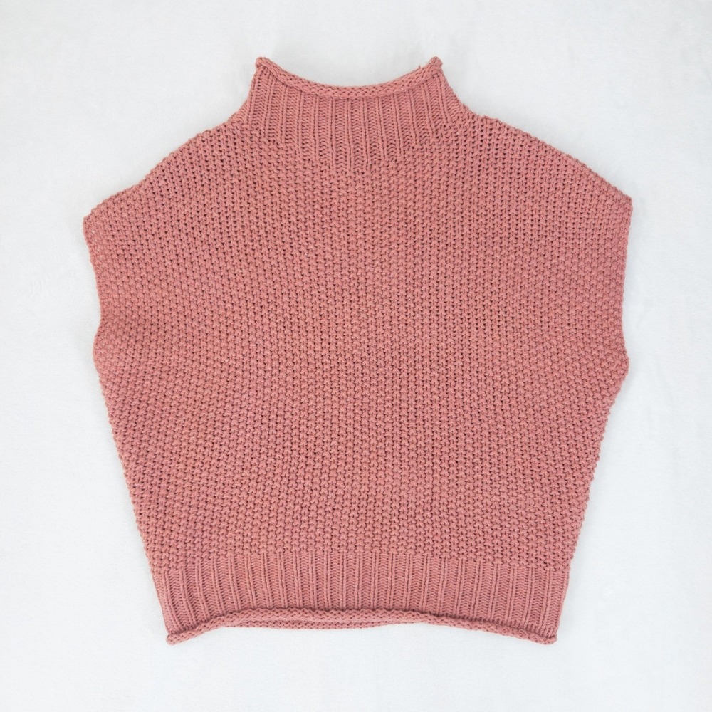 She + Sky Sweater Vest Womens Small Marsala Mock Neck Chunky Knit Cotton Vest